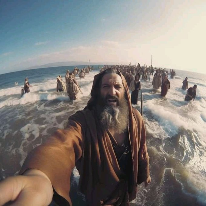 Moses takes a historical selfie as he divides the Red Sea in two