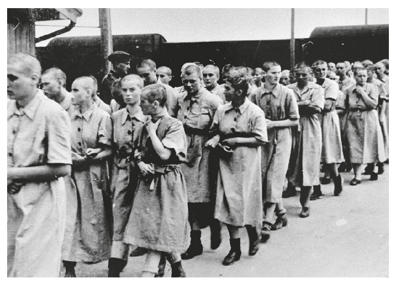 Tortured people in the Auschwitz Concentration Camp are walking skeletons