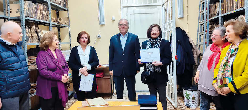 The opening of the Library, December 17th, 2024 (from left to right) Jak Kaya, Nadya kaya, Elvira Levi, Erol Amado, ren Özel, Dina Eliezer, Sara Pardo